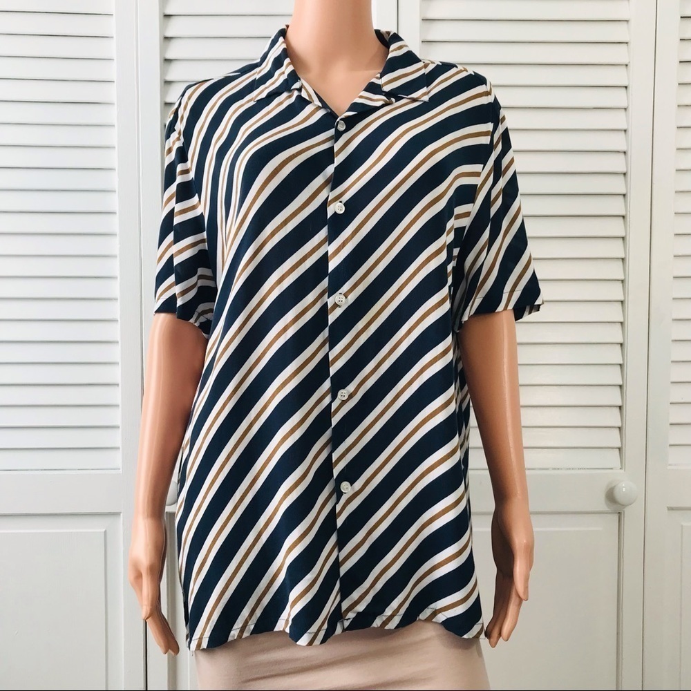 TOPMAN Striped Short Sleeve Button Down Shirt Size Large